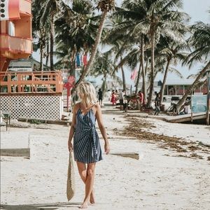 Striped Wrap Dress - Blue